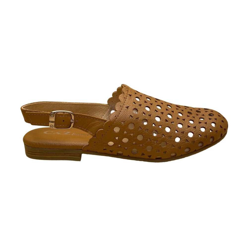 Cazen Japan Women’s Brown Laser Cut Perforated Slingback Flat Sandals Size US6